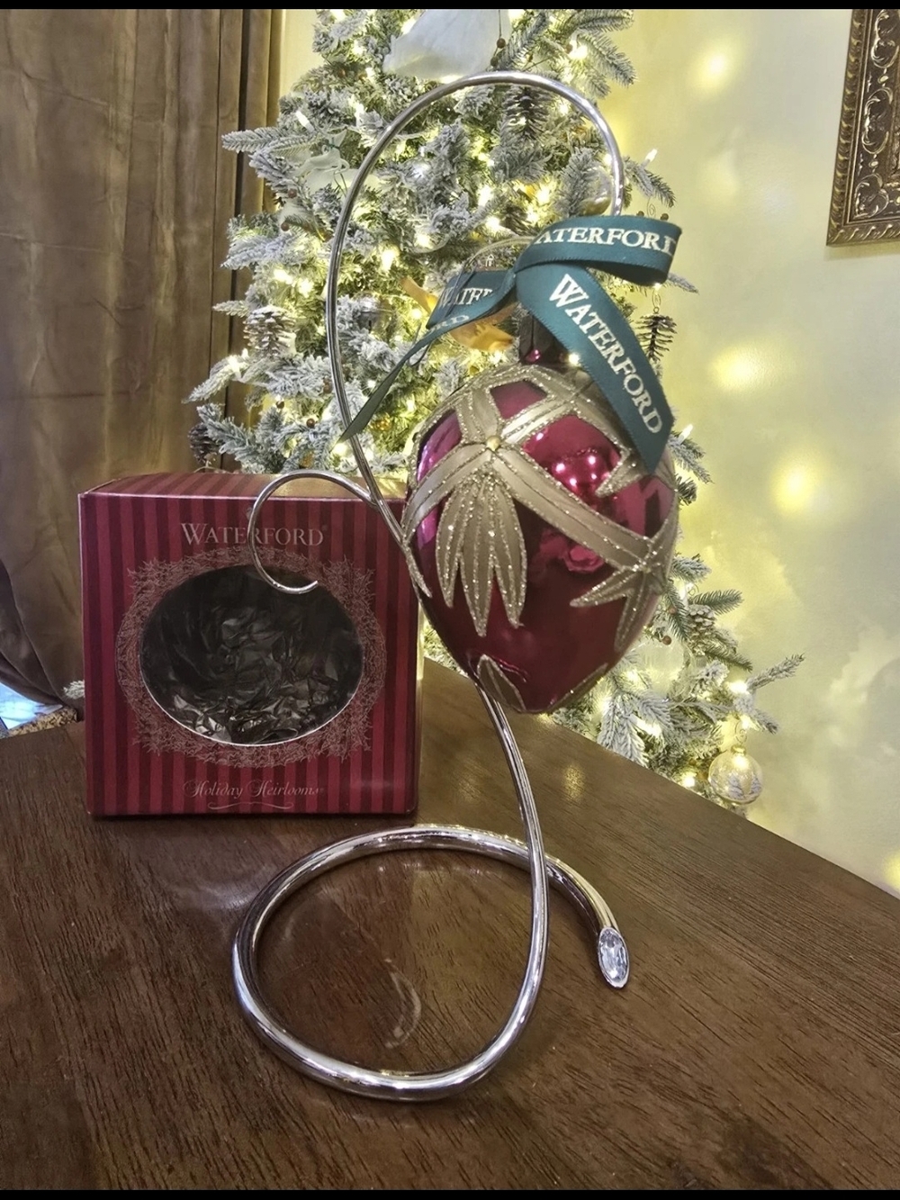 Waterford Holiday Heirlooms Ruby Ashbourne Egg Ornament With Box VTG